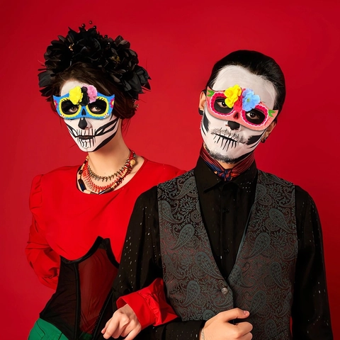 Dag Van De Doden Suikerschedel Bril Mexicaanse Feestartikelen Kunstbloem Half Gelaatsmasker Voor Halloween Kostuum Decoraties Feestelijke Accessoires