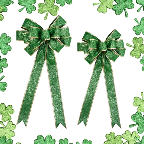 Fiocco Glitterato Verde di San Patrizio Nastro con Bordo Dorato per Festa Irlandese Decorazione Fai Da Te Pendente Porta
