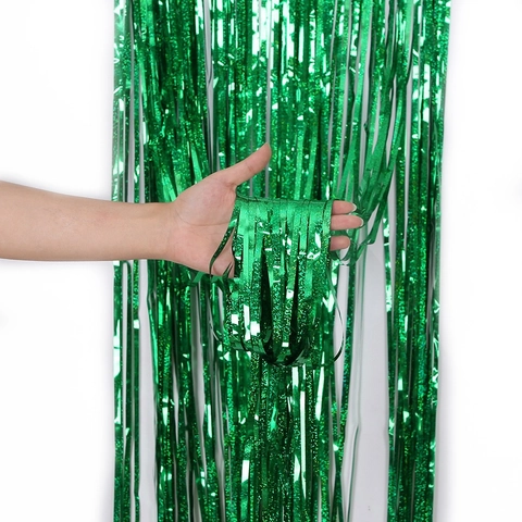 Grüner Metallic Folien Fransenvorhang St Patricks Day Party Hintergrund St Patrick Day Deko Metallisch Laser Schimmer Streamer