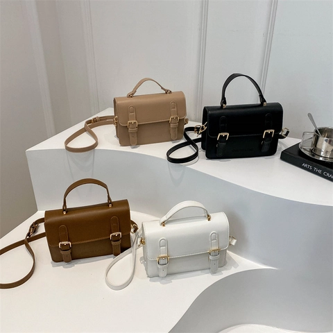 Retro PU Lederen Dames Kleine Vierkante Schoudertas Vintage Ontwerp Crossbody Handtas Met Dubbele Gesp Decoratieve Mode Tas