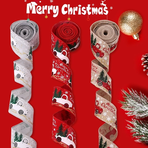 Nastro di Iuta Cablato Merry Christmas Camion Rosso Albero di Natale Fiocco di Neve Stampa Imitazione Lino Per Decorazione