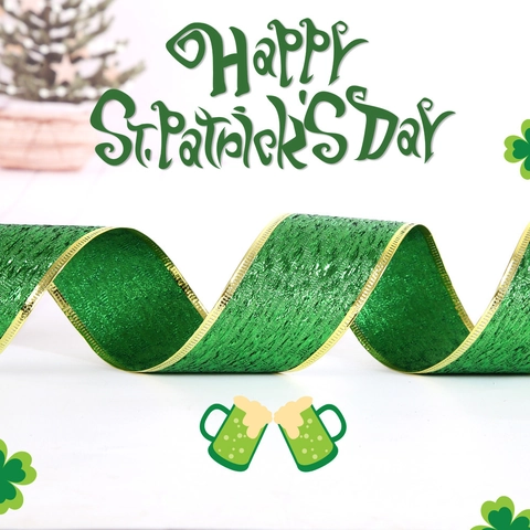 St Patrick Day Grün Gold Drahtkante Glitzer Band Für Feiertags Party Dekoration Irisches Festival DIY Geschenkverpackung Schleife Band