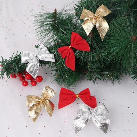 Mini Weihnachts Schleifen Für Weihnachtsbaum Dekoration Rot Samt Gold Silber Metallisch Glänzender Stoff Festliche Ornamente