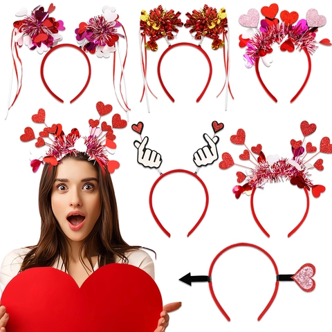 Valentine's Day Heart Headband Love Heart Hair Hoop Red Glitter Sequin Headband For Wedding Party Photo Props Costume Accessories
