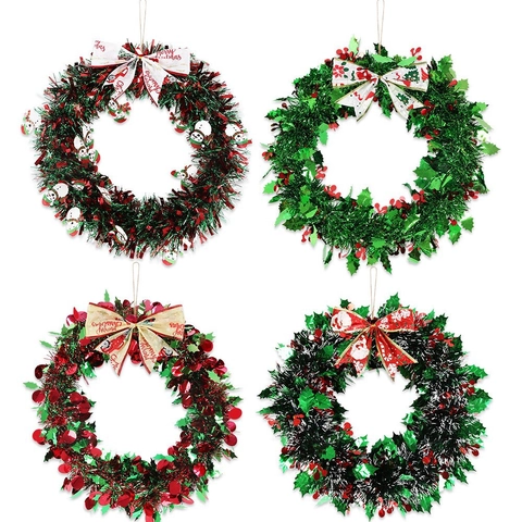 Weihnachts Schneemann Lametta Kranz Rot Grün Beeren Blatt Girlande Mit Frohe Weihnachten Schleife Für Festival Zuhause Tür Wand Deko