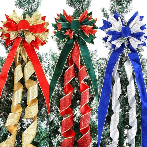 Große Weihnachtsbaumspitze Schleife Samt Glitzer Band Dekoration Für Weihnachten Zuhause Innen Deko Requisiten 140cm Länge