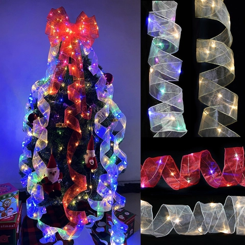 Luces de Tira de Cinta LED de Navidad con Batería Luces de Hadas de Malla de Satén para Decoración de Árbol de Navidad