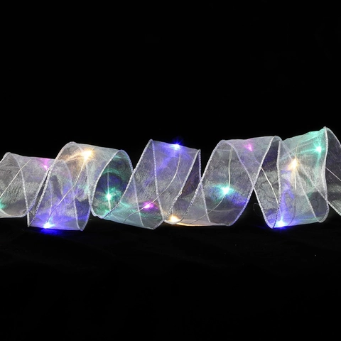 Luces de Tira de Cinta LED de Navidad con Batería Luces de Hadas de Malla de Satén para Decoración de Árbol de Navidad