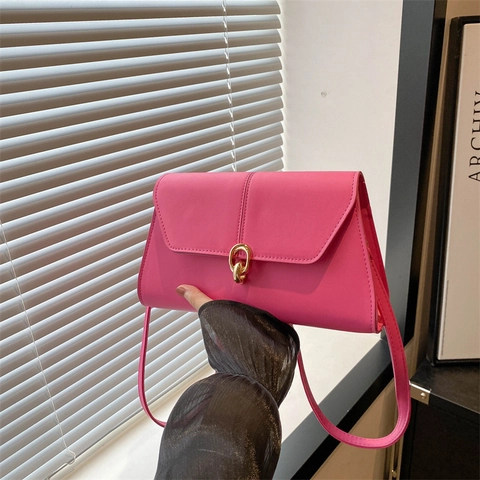 Borsa a Tracolla in Pelle PU Vintage da Donna Borsa a Tracolla Fashion Underarm Borsa Quadrata Piccola con Patta a Busta Minimalista con Fibbia a Doppio Anello d'Oro