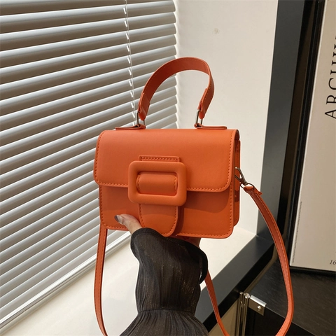 Borsa a Tracolla in Pelle PU Minimalista da Donna Moda Fibbia Quadrata Borsa a Spalla Con Manico Piccola Borsa a Mano