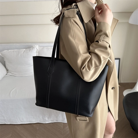Vintage Minimalistische PU Leren Tote Bag Voor Dames Grote Capaciteit Schouder Handtas Voor Dagelijks Woon-Werkverkeer Kantoor School