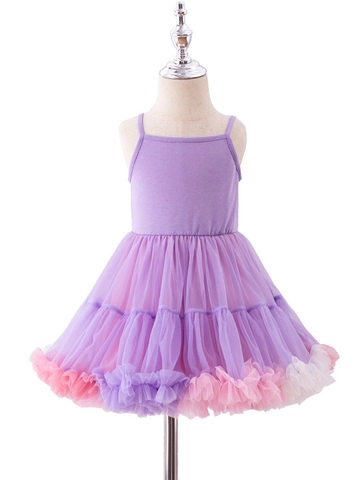 Robe Tutu à Bretelles pour Filles en Maille à Plusieurs Couches Robe de Princesse pour Fête Danse Sans Manches Bébé