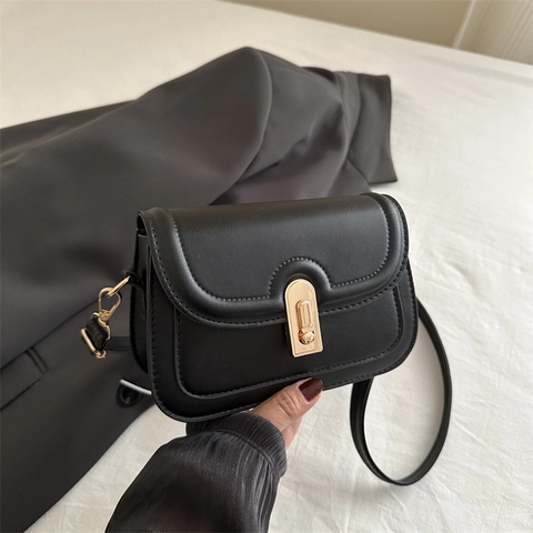 Dames Vintage PU Leer Kleine Vierkante Tas Klep Schoudertas Met Gouden Slot Verstelbare Riem Crossbody Handtas