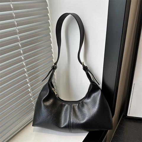 Borsa da Sottobraccio Hobo Retro da Donna Minimalista in Pelle PU a Mezzaluna Con Tracolla Regolabile per Pendolarismo Quotidiano
