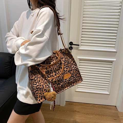 Large Capacity Leopard Print Fashion Tote Bag For Women Minimalist Composite Fabric Shoulder Bag Casual Shopping Travel Bag