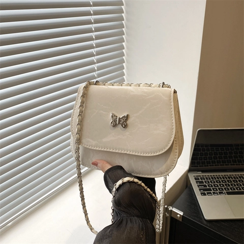 Borsa a Spalla Donna Elegante con Fibbia a Farfalla in Pelle PU Plicsettata Moda Tracolla a Catena Piccola Borsa Quadrata per Appuntamenti