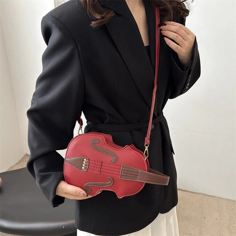 Creative Violin Shaped Crossbody Bag For Women PU Leather Musical Instrument Design Fashion Shoulder Bag Novelty Purse