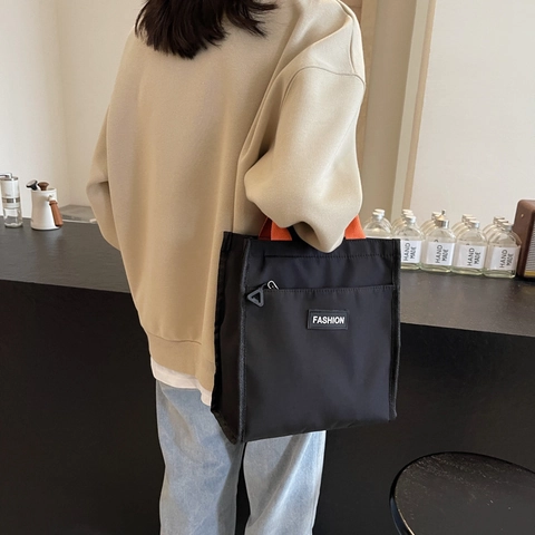 Casual Τσάντα Tote από Νάιλον Με Λαβή Αντίθεσης Χρωμάτων Μεγάλη Χωρητικότητα Τσάντα Φαγητού Με Φερμουάρ Τσάντα Γραφείου
