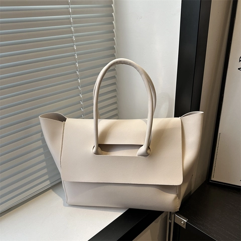 Vintage PU Leather Tote Bag For Women Large Capacity Minimalist Commute Shoulder Bag 2024 Autumn Solid Color Fashion Bag