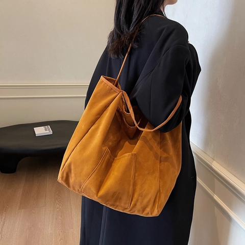 Bolso Tote de Antelina de Gran Capacidad para Mujer Bolso de Hombro Mate de Color Sólido para Viajes Diarios Estudiantes Universitarios