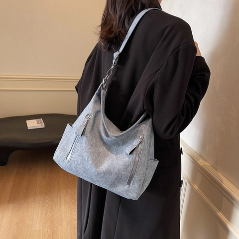 Große Kapazität Damen PU Leder Hobo Schultertasche Multi Reißverschluss Vintage Pendler Tote Crossbody Tasche Für Casual Alltag