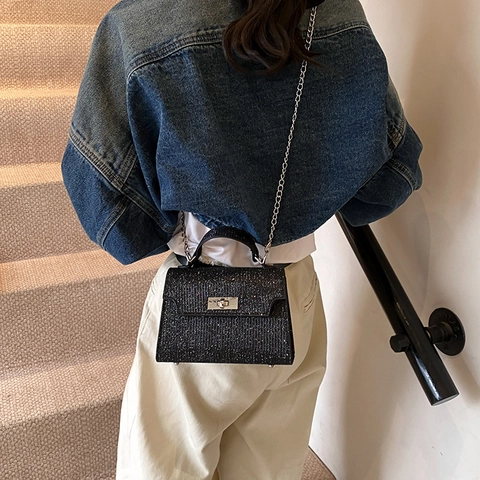 Mini Bolso de Mano para Mujer Purpurina Lentejuelas Bolso de Hombro Cuadrado Pequeño Elegante Bolso Cruzado Con Cadena