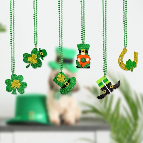 Collana di Perline per il Giorno di San Patrizio Pendente a Forma di Trifoglio Gnomo Ferro di Cavallo Accessori per Feste