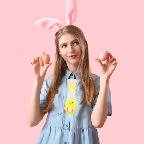 Easter Glitter Necktie For Children Cartoon Rabbit Chick Egg Adjustable Festive Party Costume Accessory Photo Props Necktie