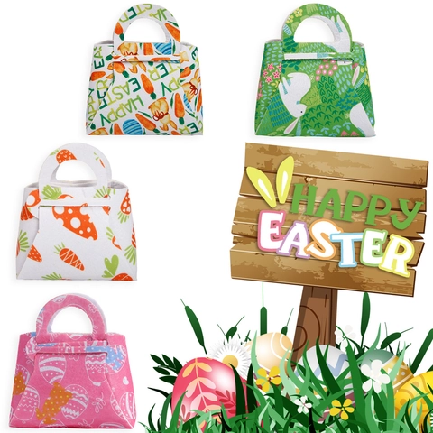 Easter Felt Gift Bag Cartoon Bunny Carrot Easter Egg Pattern Candy Tote Bag For Kids Party Favors Holiday Decoration
