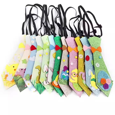 Cravatta Luccicante di Pasqua per Bambini Cartone Animato Coniglio Pulcino Uovo Regolabile Accessorio per Costumi da Festa