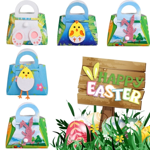 Bolsas de Regalo de Pascua de Fieltro para Niños DIY Dibujos Animados Conejo Pollito Huevo Dulces Bolsos Fiesta Decorativo