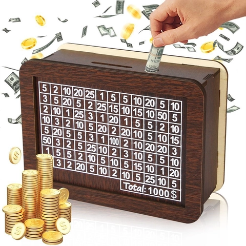 Wooden Money Box With Counter Goals Target Savings Box For Kids Adults Dollar Euro Goal Target Money Saving Box Decor