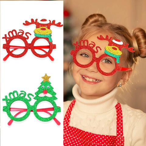 Occhiali da Festa Glitterati di Natale con Renna Albero di Natale Lettere Xmas Occhiali Decorativi per Bambini Accessori Foto