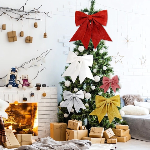 Lazo de Navidad con Purpurina Decoración Colgante Brillante para Árbol de Navidad Fiesta Hogar Pared Decoración Festiva Regalo