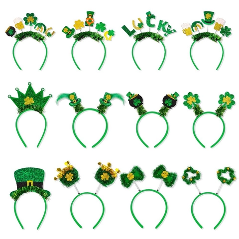 Cerchietto Verde Giorno Di San Patrizio Con Trifoglio Cilindro Leprechaun Lettere Lucky Fiocco Di Paillettes Per Festa