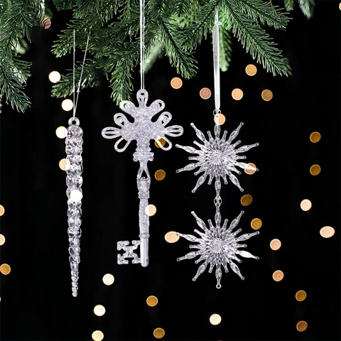 Chiaro Trasparente Plastica Albero di Natale Ornamenti Appesi Fiocco di Neve Ghiaccioli Stella Renna Angelo Chiave Decorazione Festiva