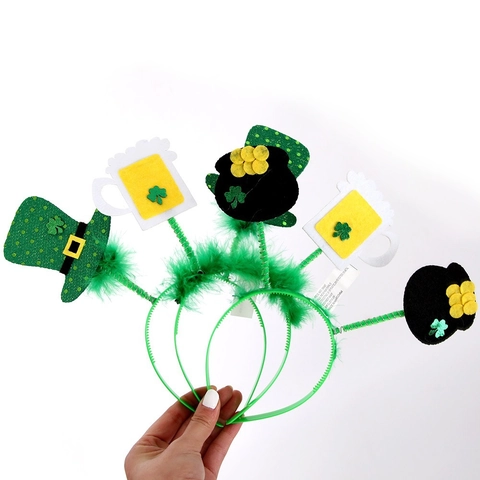 Cerchietto Verde San Patrizio Trifoglio Boccale di Birra Mini Cappello da Leprechaun Accessori Capelli Festival Irlandese Puntelli Foto