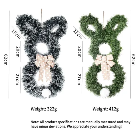 Ghirlanda Pasquale a Forma di Coniglio Con Luci LED Ghirlanda Verde Tinsel Fiocco a Pois Decorazione da Appendere alla Porta