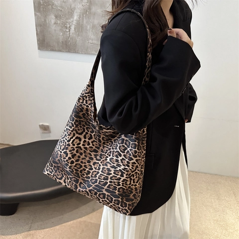 Dames Vintage Luipaardprint Tote Tas Grote Capaciteit PU Leer Schoudertas Mode Woon-werkverkeer Okseltas Street Style
