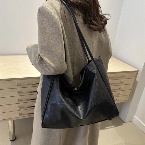 Minimalist Large Capacity PU Leather Tote Bag For Women Solid Color Casual Daily Shoulder Bag With Magnetic Clasp Office Work Bag