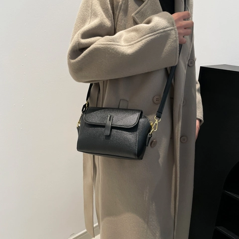 Bolso de Bandolera Cuadrado Pequeño de Cuero PU con Grano de Litchi de Moda para Mujer Retro Color Sólido Daily Messenger Bag