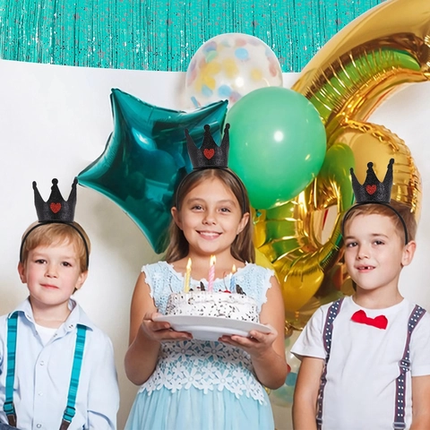 Cerchietto per Compleanno con Corona a Cuore per Bambini Adulti Cappello a Corona Glitter Nero Rosso Decorazioni per Feste di Compleanno Accessori per Capelli