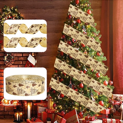 Christmas Ribbon Christmas Tree Printed Decorative Ribbon With Joy Love Peace Letters For Gift Wrapping Holiday Decor