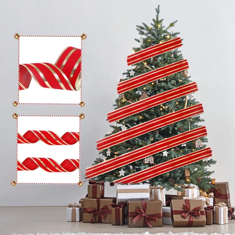 Nastro di Velluto Rosso Natalizio Con Strisce Oro Cinghia Festiva Per Decorazione Albero di Natale Confezione Regalo Ornamento