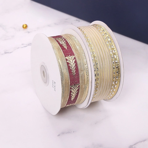 Christmas Tree Decoration Ribbon Wired Edge DIY Wreath Garland Gift Wrapping Polyester Bronzing Glitter Ribbons For Holiday Party