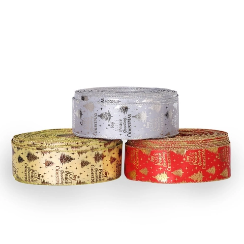 Christmas Ribbon Christmas Tree Printed Decorative Ribbon With Joy Love Peace Letters For Gift Wrapping Holiday Decor