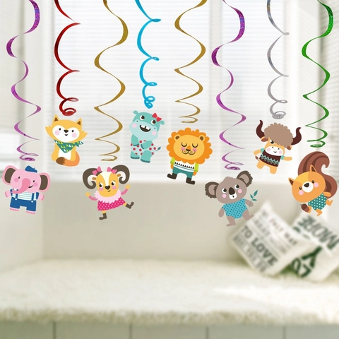 Decorazioni per Feste a Spirale Appese a Forma di Animali Cartoni Animati Unicorni Dinosauri Carta PET Laser per Compleanno