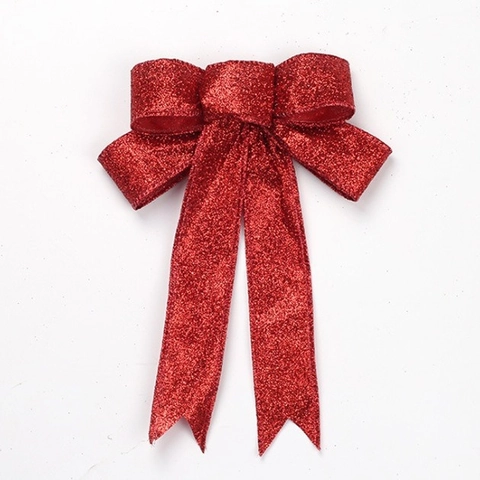 Christmas Glitter Bow Knot Hanging Decoration For Christmas Tree Home Holiday Party Decor Red Gold Silver Fabric Bows