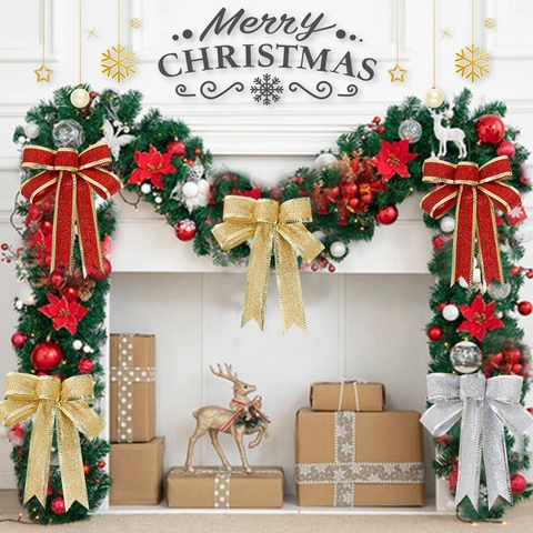 Fiocchi di Nastro Glitterati di Natale per Decorazioni Albero di Natale Oro Rosso Argento Ornamenti per Festa di Natale Casa