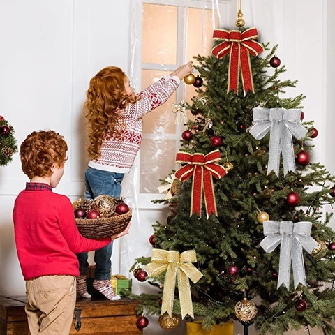Fiocchi di Nastro Glitterati di Natale per Decorazioni Albero di Natale Oro Rosso Argento Ornamenti per Festa di Natale Casa